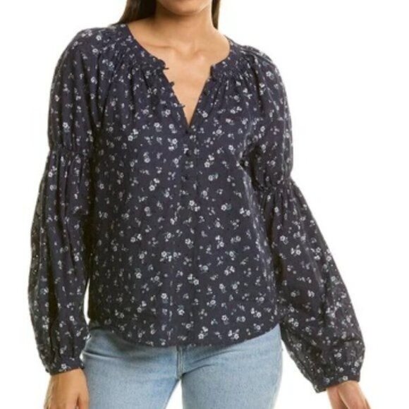 1. STATE Half Placket Balloon Sleeve Eyelet Daisy Top - Size Small - Picture 1 of 8